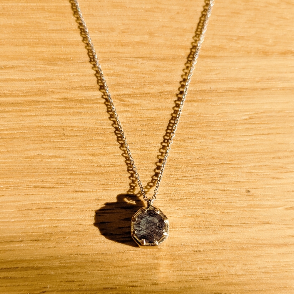 Lauren Wolfe - 14k Gold Octagon Tourmalated Black Quartz Necklace - Picture 3 of 9